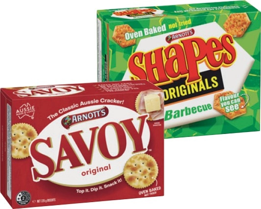 Arnott’s Shapes 130-190g, Clix 250g, Jatz or Savoy 170-225g Selected Varieties