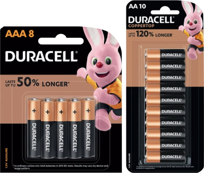 Duracell Coppertop Batteries AA 10 Pack or AAA 8 Pack