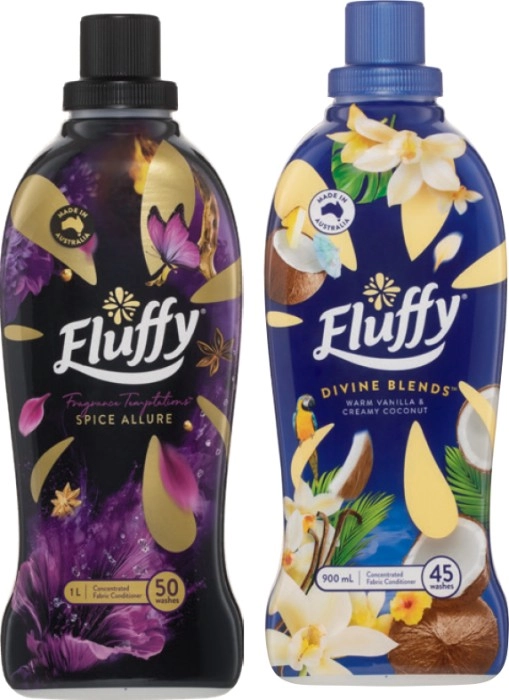 Fluffy Concentrated Fabric Conditioner 900mL-1 Litre Selected Varieties