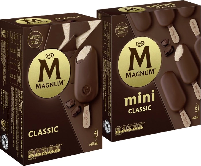 Streets Magnum Ice Cream Sticks 4 Pack, Mini 6 Pack or Tub 440mL Selected Varieties