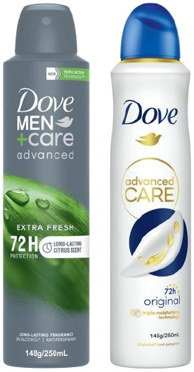 Dove Advanced Care Antiperspirant Spray 250mL Selected Varieties