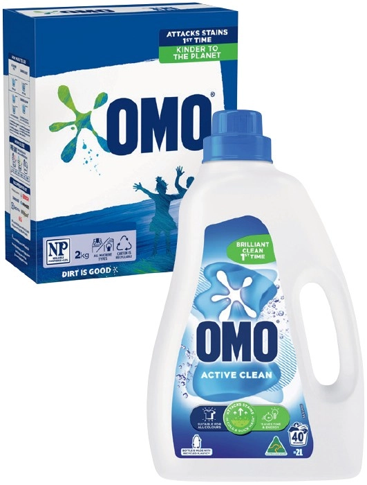 OMO Laundry Liquid 2 Litre, Powder 2kg or Capsules 28 Pack Selected Varieties