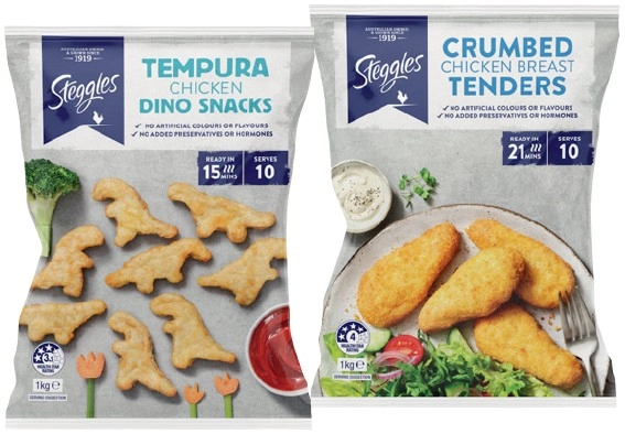 Steggles Chicken Breast Tender, Dino Snacks, Nuggets or Habanero Wing 1kg Selected Varieties