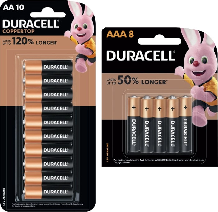 Duracell Coppertop Batteries AA 10 Pack or AAA 8 Pack