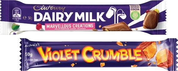 Cadbury Medium Bars 30‑50g, Roll 40‑55g, Fry’s Turkish Delight, Toblerone or Violet Crumble Bar 50g Selected Varieties