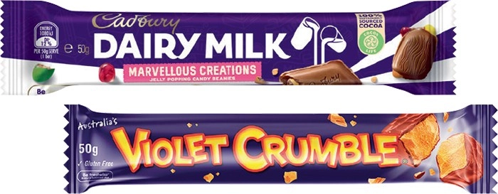 Cadbury Medium Bars 30‑50g, Roll 40‑55g, Fry’s Turkish Delight, Toblerone or Violet Crumble Bar 50g Selected Varieties