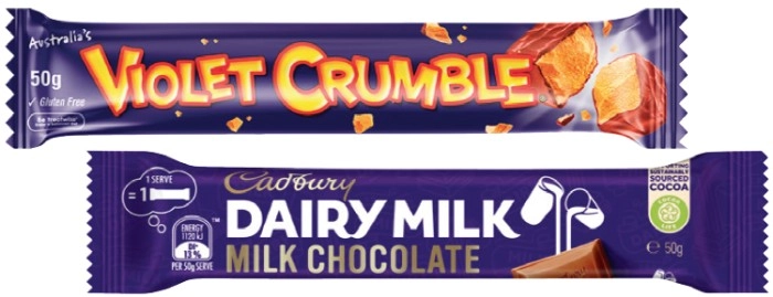 Cadbury Medium Bars 30‑50g, Roll 40‑55g, Fry’s Turkish Delight, Toblerone or Violet Crumble Bar 50g Selected Varieties