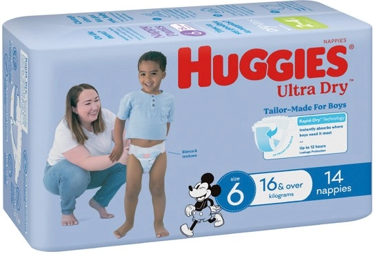 Huggies Ultra Dry 14‑22 Pack, Infant 24 Pack or Newborn 28 Pack Nappies Selected Varieties