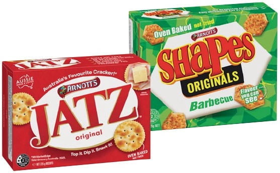 Arnott’s Shapes 130-190g, Clix 250g, Jatz or Savoy 170-225g Selected Varieties