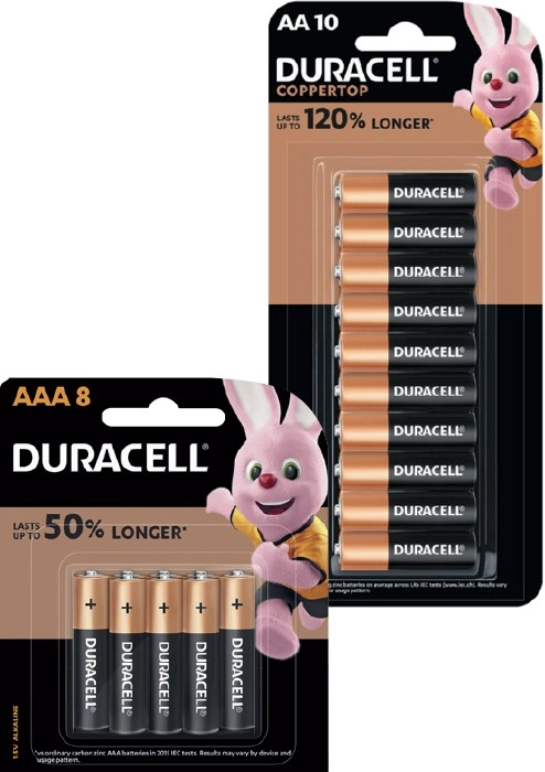 Duracell Coppertop Batteries AA 10 Pack or AAA 8 Pack