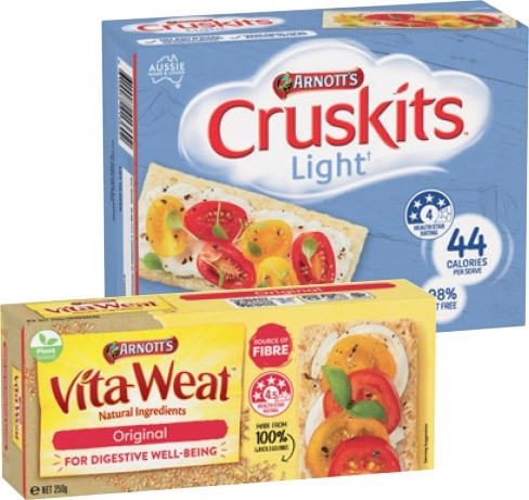 Arnott’s Cruskits 125g or Vita-Weat Crackers 250g Selected Varieties