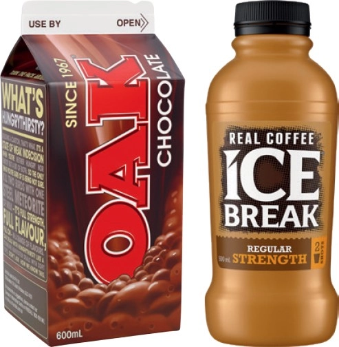 Oak Flavoured Milk 600mL or Ice Break Real Coffee 500mL Selected Varieties