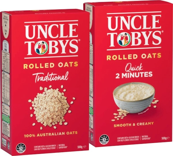 Uncle Tobys Traditional or Quick Rolled Oats 500g