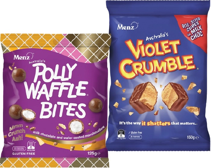 Violet Crumble 120‑150g or Polly Waffle Bites 125g Share Pack Selected Varieties