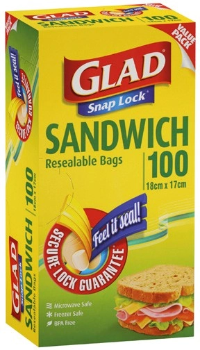 Glad Snap Lock Resealable Sandwich Bags 100 Pack