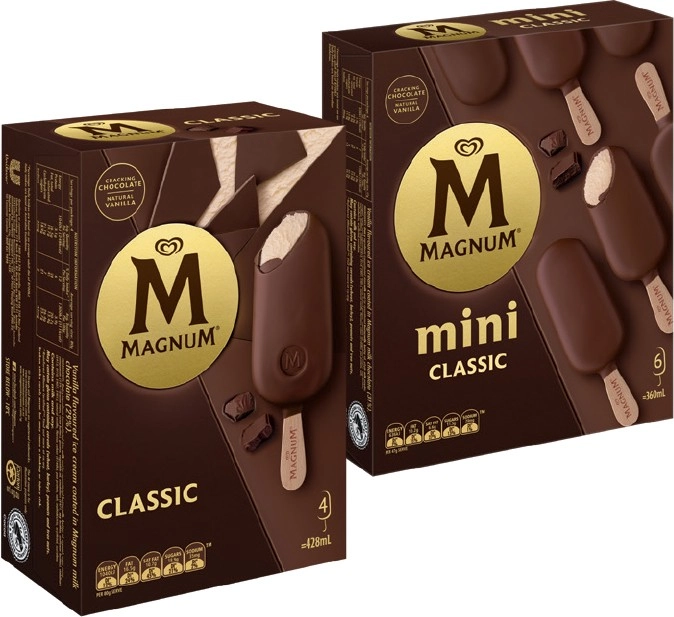 Streets Magnum Ice Cream 4 Pack, Mini 6 Pack or Tub 440mL Selected Varieties