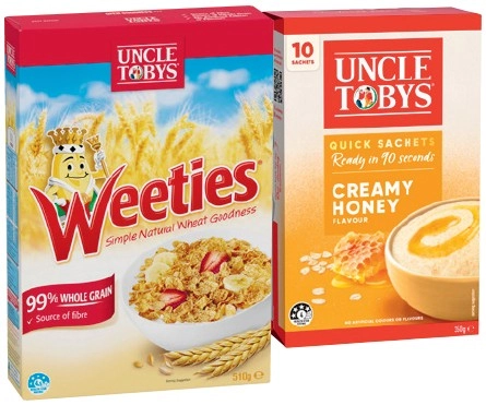 Uncle Tobys Oats Quick Sachets 10 Pack, Weeties 510g or Hi Fibre 8 Pack Selected Varieties