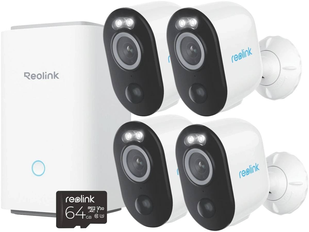 Reolink 2K+ Battery Camera Security Kit x 4 with Hub 64GB