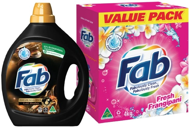 Fab Laundry Liquid 3.6 Litre or Powder 3.8-4kg or Caps 26 Pack Selected Varieties