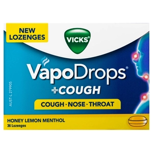 Vicks VapoDrops +Cough Honey Lemon Menthol 36 Lozenges