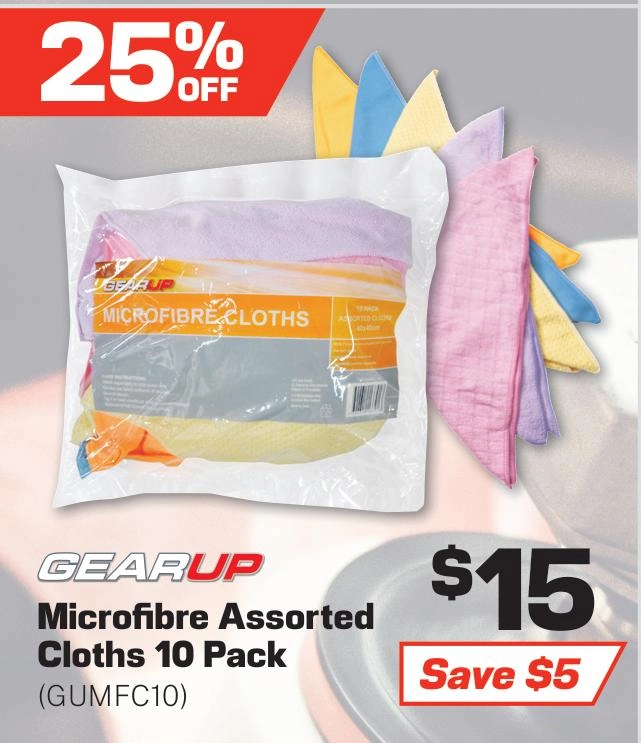 Gear Up Microfibre Assorted Cloths 10 Pack - GUMFC10