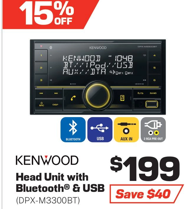 Kenwood Head Unit with Dual Bluetooth/USB - DPX-M3300BT