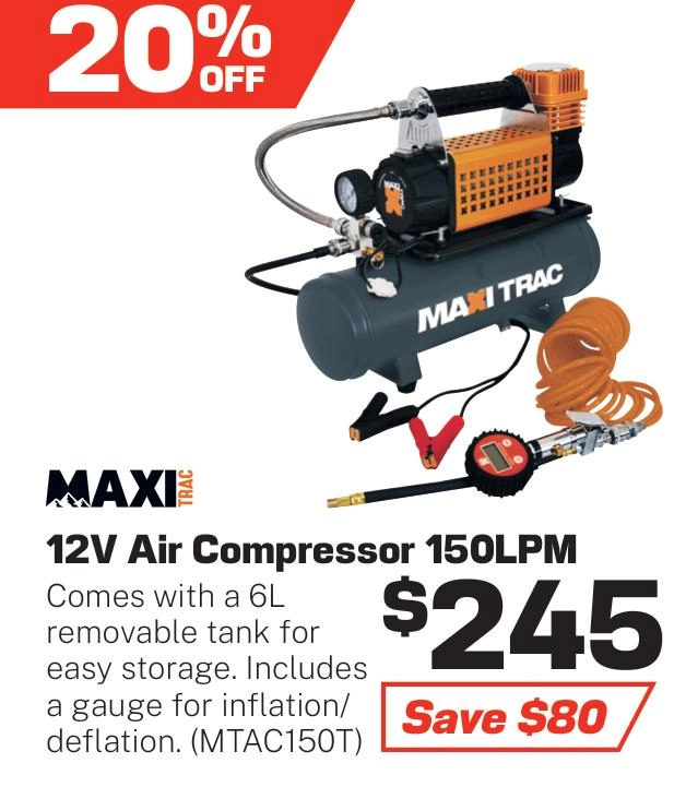 MaxiTrac 150LPM Air Compressor & 6L Tank - MTAC150T