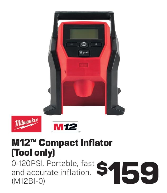 Milwaukee M12 Compact Inflator (Tool only) - M12BI-0