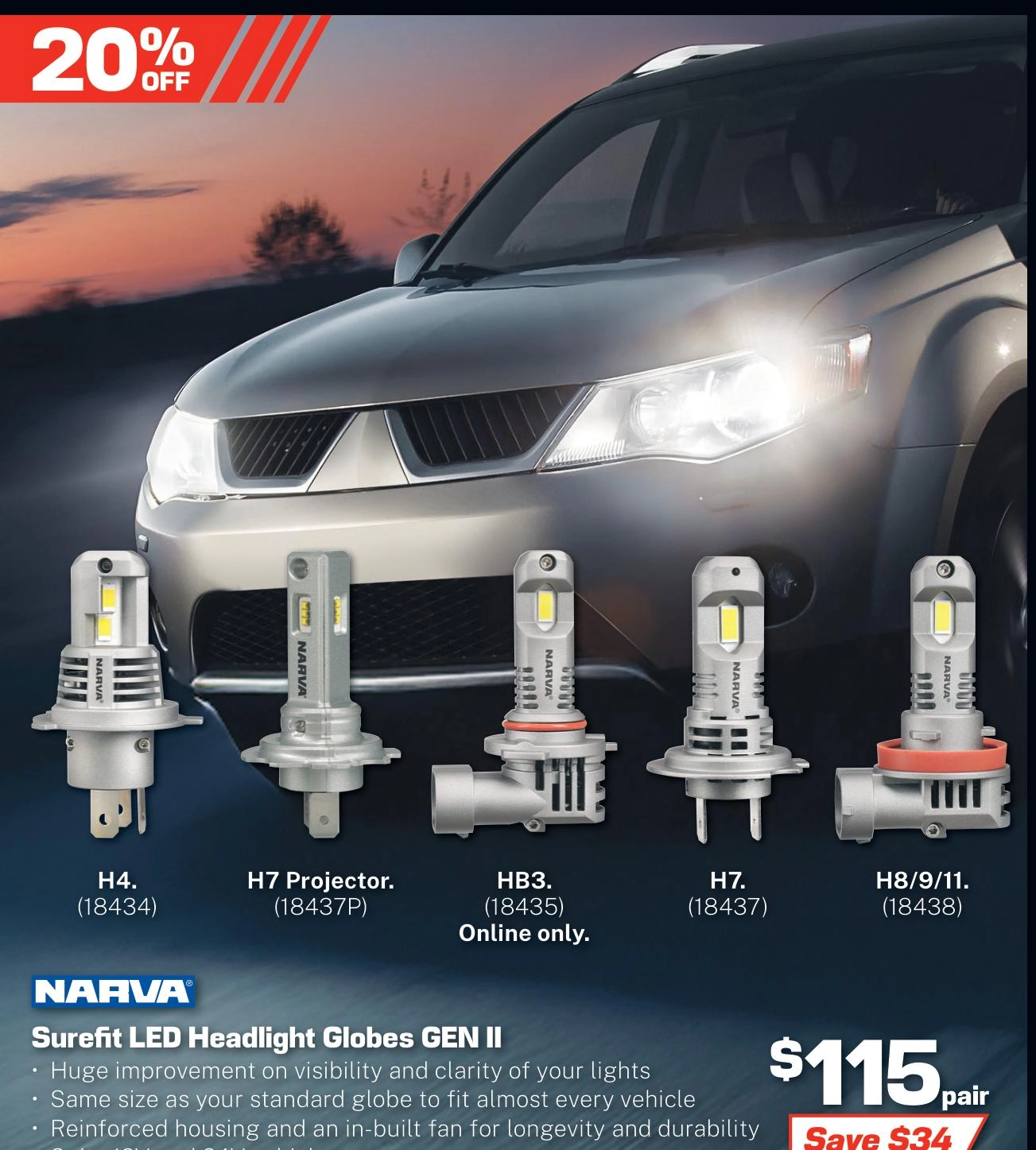 Narva Surefit LED Headlight Globes GEN II