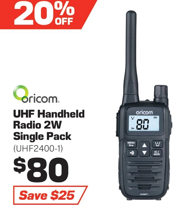 Oricom UHF Handheld Radio 2 watt Single pack - UHF2400-1