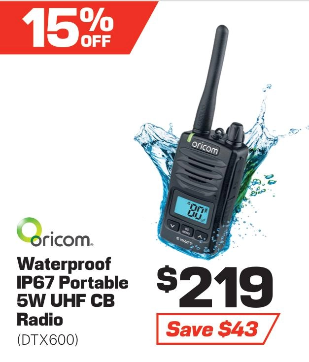 Oricom Waterproof IP67 Portable 5W UHF CB Radio - DTX600