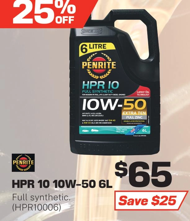 Penrite HPR 10 Full Synthetic 10W-50 Engine Oil 6L - HPR10006