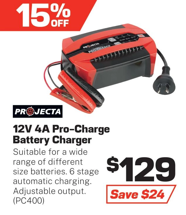 Projecta Pro-Charge Battery Charger 12v 4 Amp 6 Stage - PC400