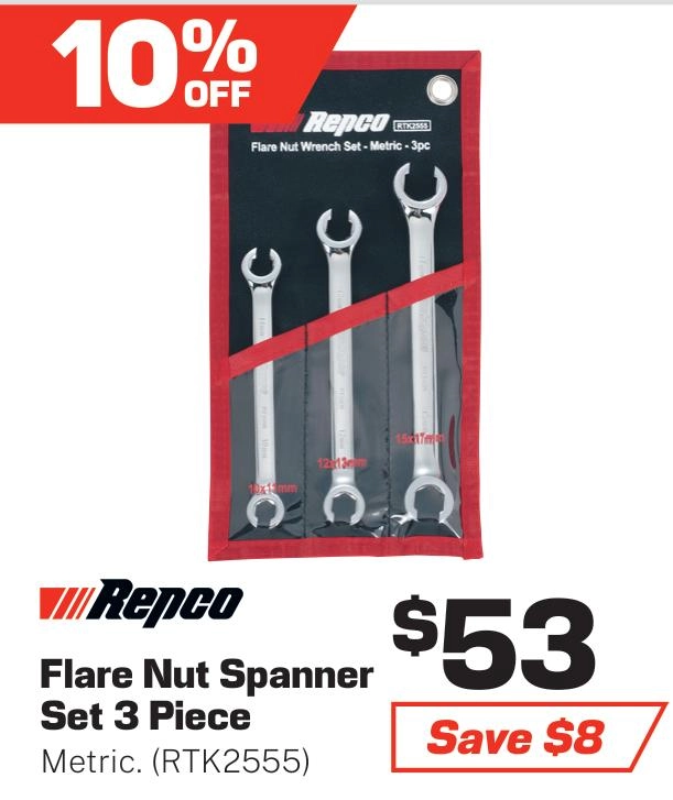 Repco 3 Piece Flare Nut Spanner Set - Metric - RTK2555