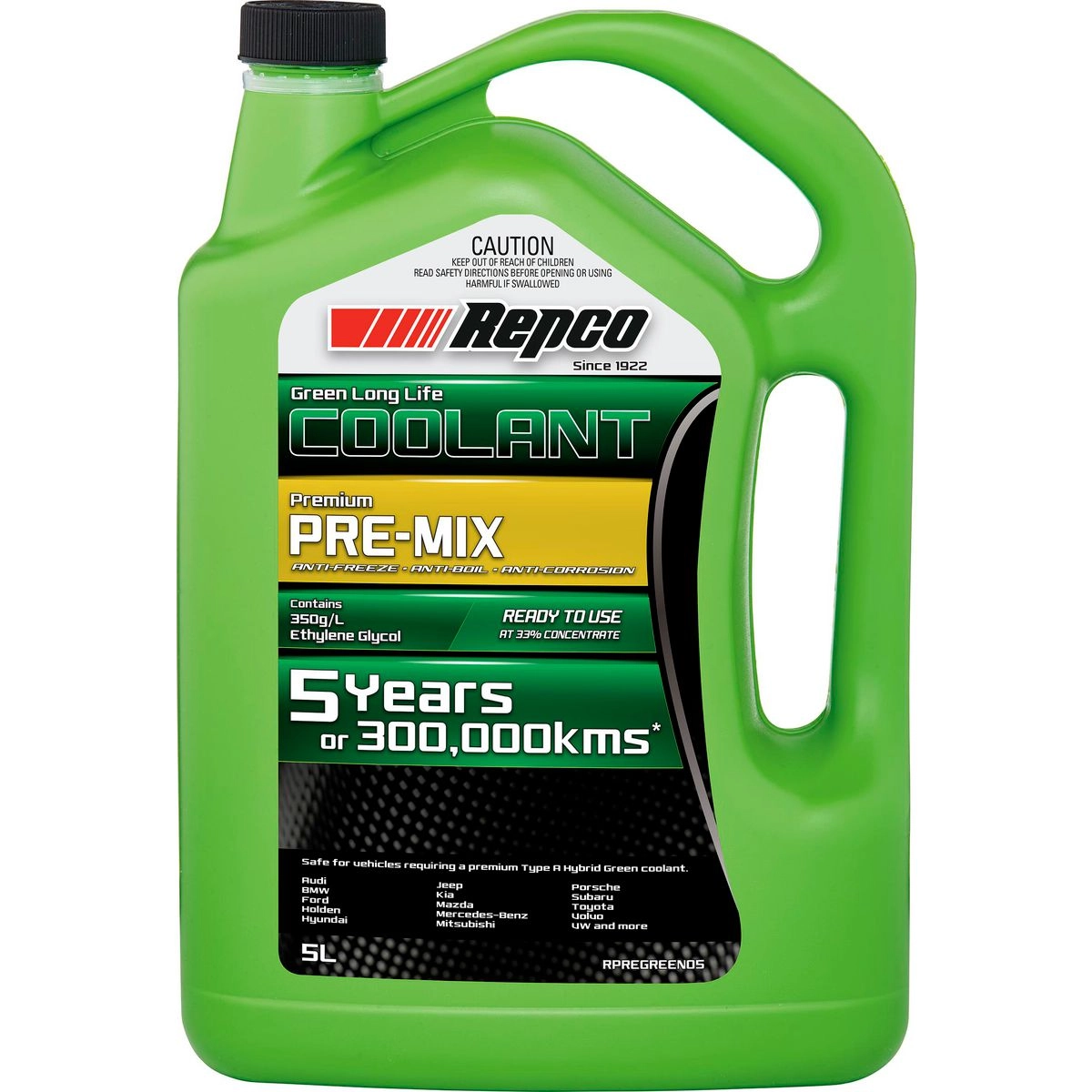 Repco Green Coolant Pre-Mix 5L - RPREGREEN05