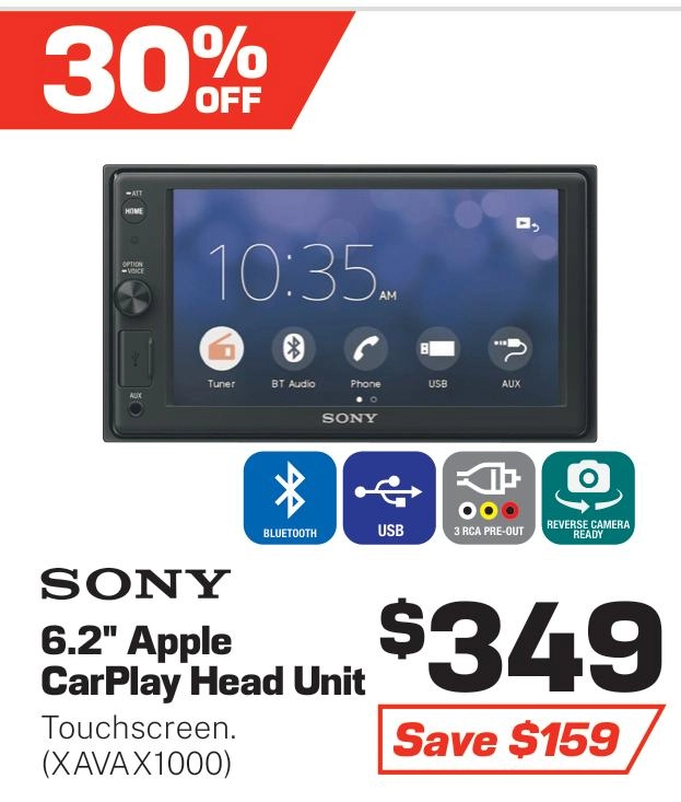 Sony 6.2Inch Touchscreen Apple CarPlay Head Unit - XAVAX1000