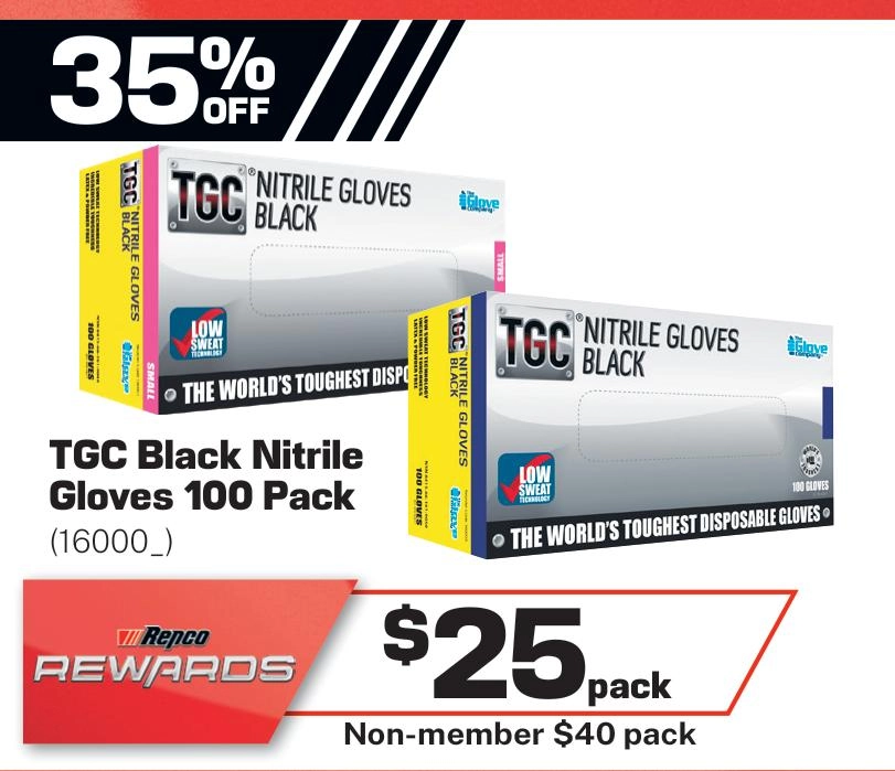 TGC Black Nitrile Gloves 100 Pack