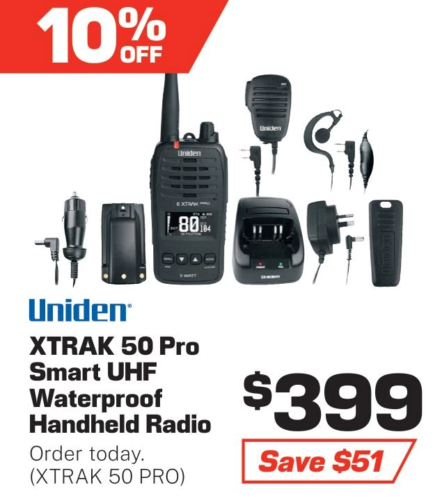 Uniden XTRAK 50 Pro 5W Smart App Enabled UHF Waterproof Handheld Radio - XTRAK 50 PRO