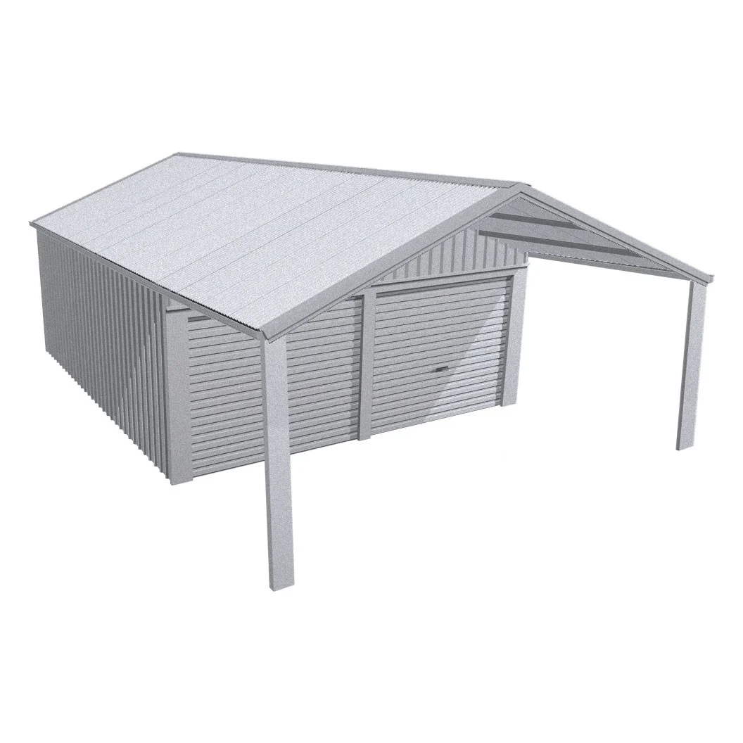 Stratco Domestic Gable Roof Shed Double Garaport 5.45 x 12.3 x 2.4m Gable End Roller Door