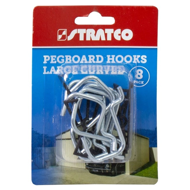 Stratco Pegboard Hooks Curved 8 Pieces Large