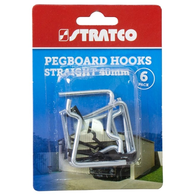 Stratco Pegboard Hooks Straight 6 Pieces 40mm