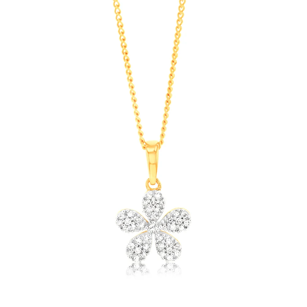 1/10 Carat Diamond Flower Pendant in 9ct Yellow Gold – Shiels Jewellers