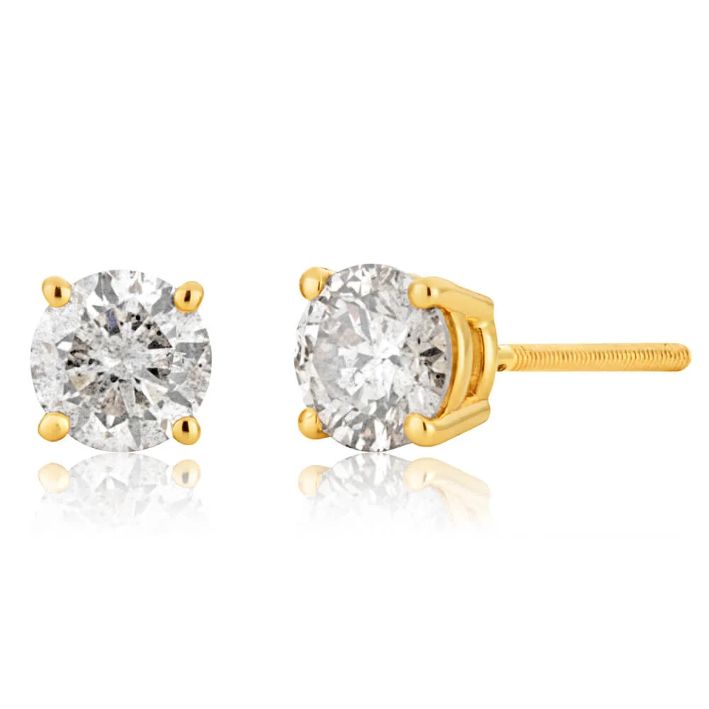 14ct Yellow Gold Diamond Stud Earrings with Appoximately 1 Carat of Di – Shiels Jewellers