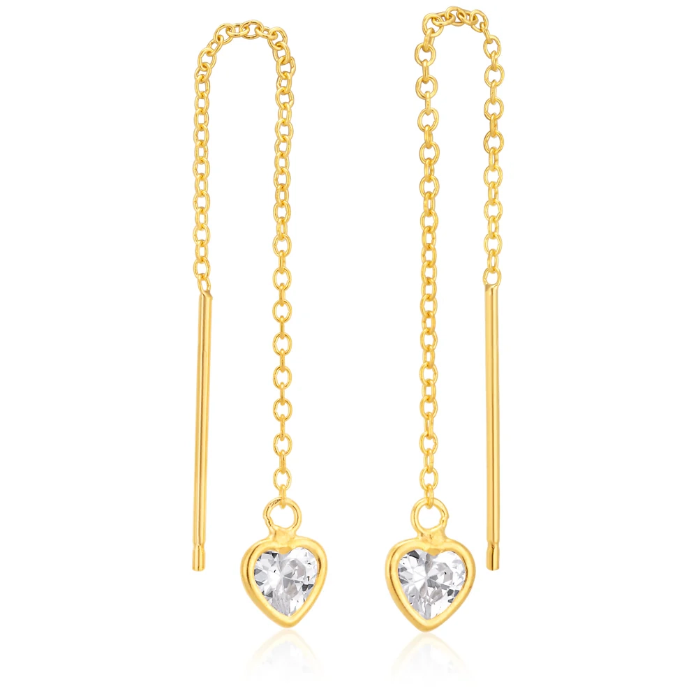 9ct Gold Silverfilled CZ Heart Threads Earrings – Shiels Jewellers