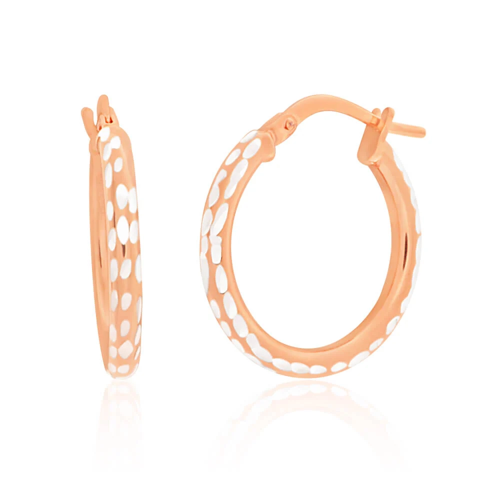 9ct Rose Gold Silver Filled 15mm Diamond Cut Hoop Earrings – Shiels Jewellers