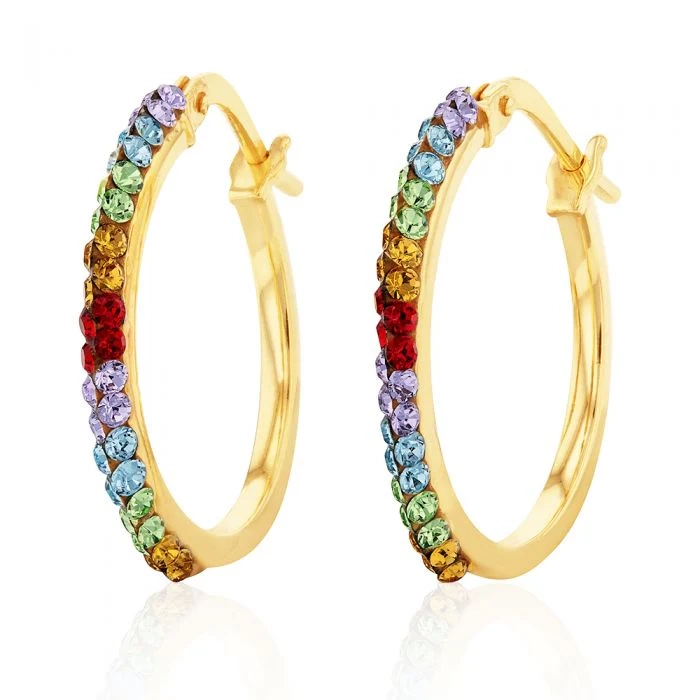 9ct Silverfilled Yellow Gold Rainbow Multi Colour Crystal 15mm Hoop Ea – Shiels Jewellers