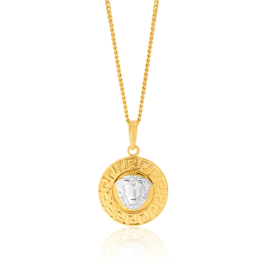 9ct Two-Tone Gold Medusa Greek Key Pendant – Shiels Jewellers