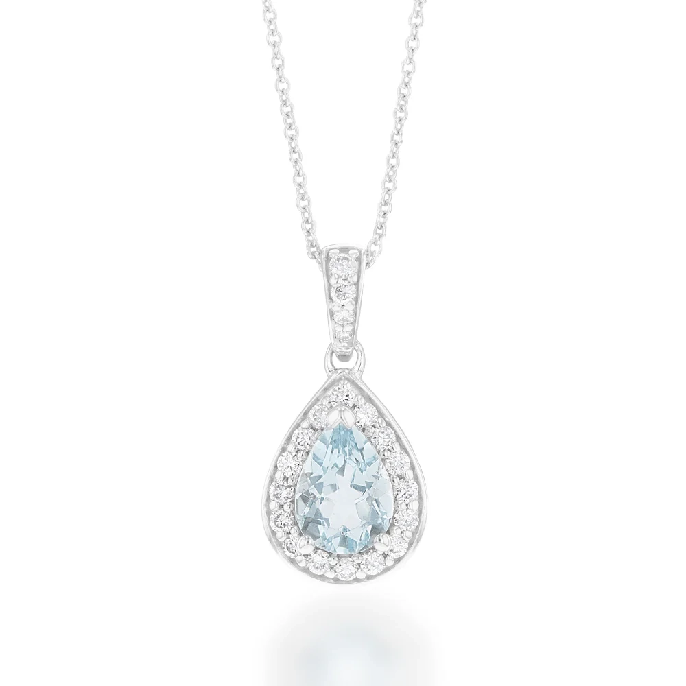 9ct White Gold 0.65ct Aquamarine and 0.15ct Diamond Pear Pendant on 45 – Shiels Jewellers