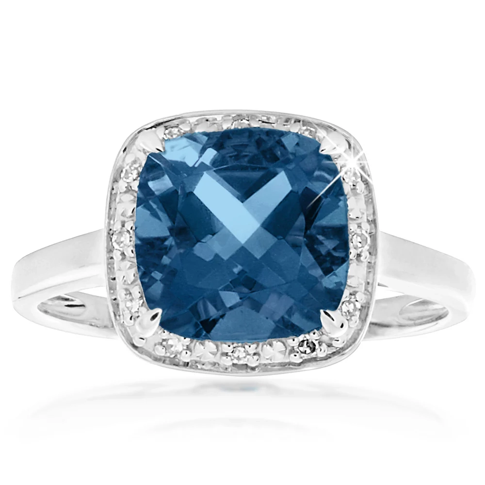 9ct White Gold 2.70ct London Blue Topaz and Diamond Ring – Shiels Jewellers