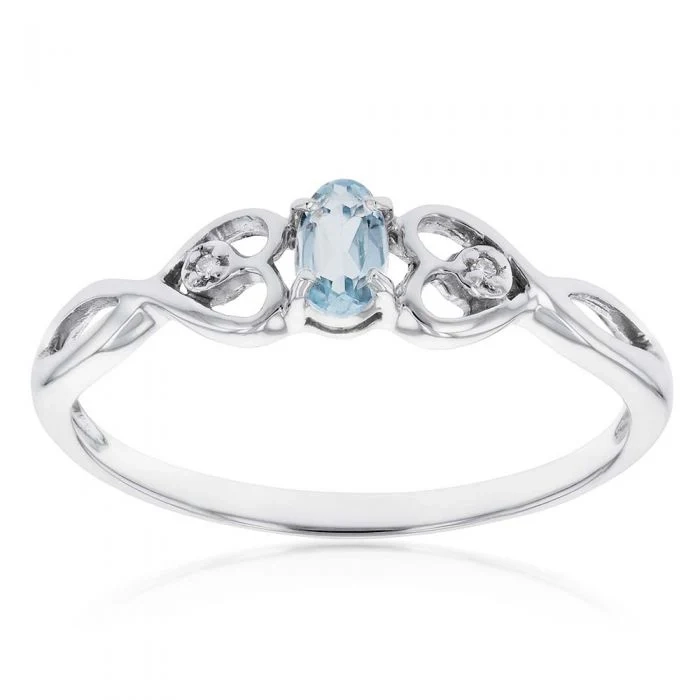 9ct White Gold 5x3mm Oval 0.21ct Aquamarine and Diamond Ring – Shiels Jewellers